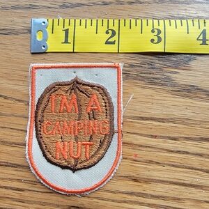 I'm a Camping Nut iron-on patch with walnut Orange And Brown